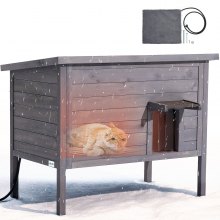 VEVOR Katzenhaus Outdoor 870 x 535 x 690 mm, Katzenhütte aus Holz, winterfeste Katzenhöhle mit 30-W-Heizkissen, PVC-Klapptür & Asphaltdach, Katzenunterstand für 1–3 Katzen im Winter,