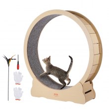 VEVOR Katzenlaufrad aus Holz, 132 cm großes Katzenlaufband für Hauskatzen, Katzenrad mit abnehmbarem Teppich und Katzenangel zum Laufen Trainieren, Sportspielzeuge für die meisten Katzen bis 13 kg