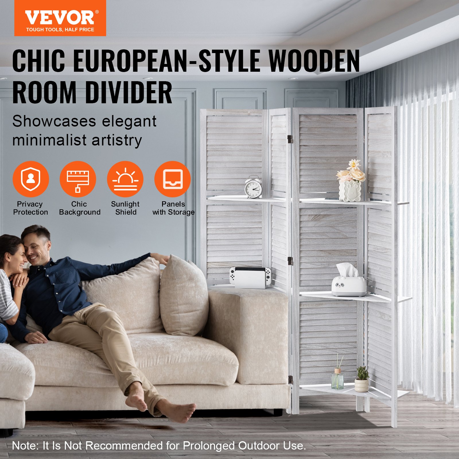 VEVOR Raumteiler Paravent aus Holz 4-teiliger faltbarer Sichtschutz, 170 cm hoher Raumteiler, tragbarer Dekorationsschirm mit klassischem europäischem Design für Zuhause Büro Restaurant