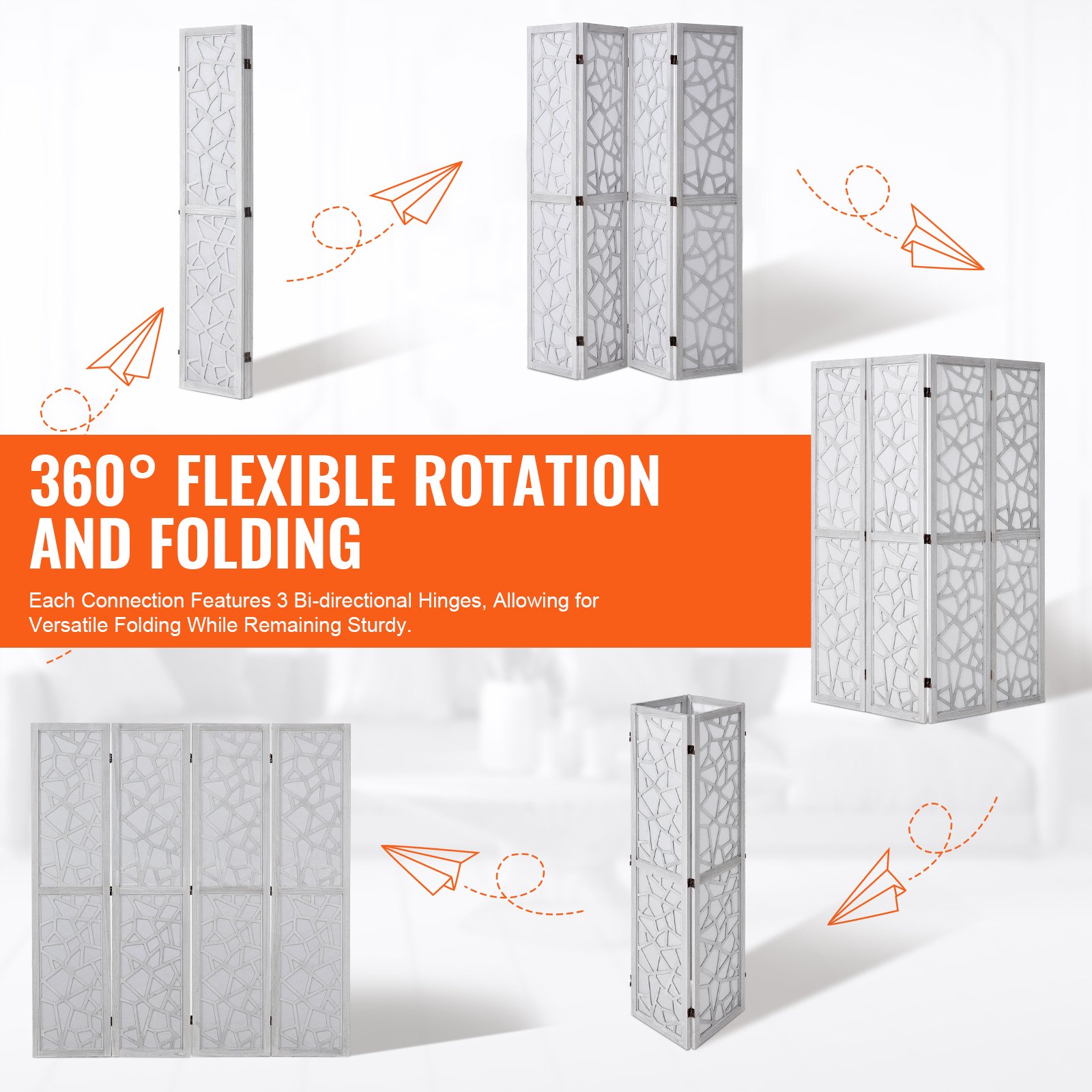 VEVOR Wooden Room Divider Screen, 4-Panel Foldable Privacy Screen, 170 cm High, Portable Decorative Screen for Room Partitioning with Modern Style for Home, Restaurant, Bedroom