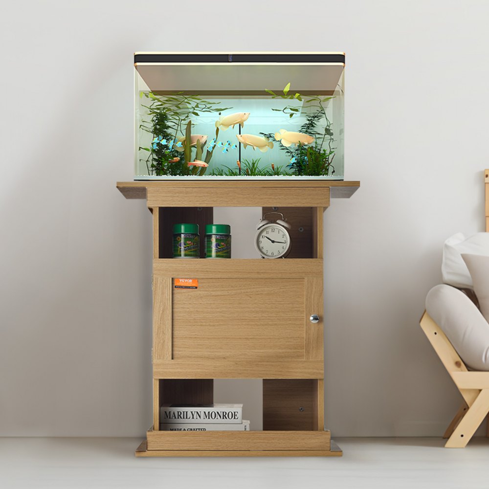 VEVOR Aquariumständer, 20 Gallonen Fischtankständer, 64 x 40 x 72 cm MDF Schildkrötentankständer, 76 kg Tragkraft, Reptilientankständer mit Aufbewahrung, Schrank und Hardware-Kit, Lindenholzfarbe
