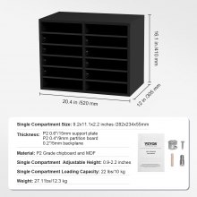 VEVOR Briefablage Schreibtisch Organizer 520 x 305 x 410 mm, 2,3–5,6 cm Einstellbar A4 Stapelbar Quer, Papierablage, Aufbewahrung Schreibtisch Ablagesystem Organisation, Ablage (Schwarz, 2 x 6 Fächer)