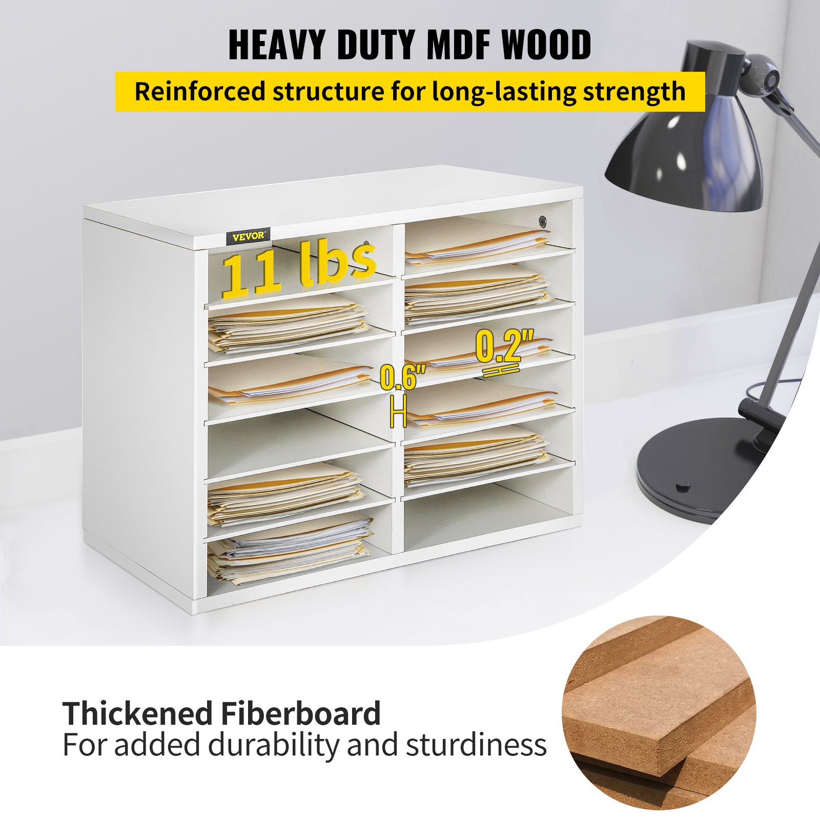 VEVOR Dokumentenablage Holz 12 Fächer Briefkorb Ablage Organizer Ablagefach