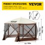 VEVOR Pavillon-Zelt, 3,6 x 3,6 m, 6-seitiges Pop-up-Camping-Überdachungszelt mit Netzfenstern, tragbarer Tragetasche, Erdnägeln, großen Schattenzelten für Camping im Freien, Rasen und Hinterhof