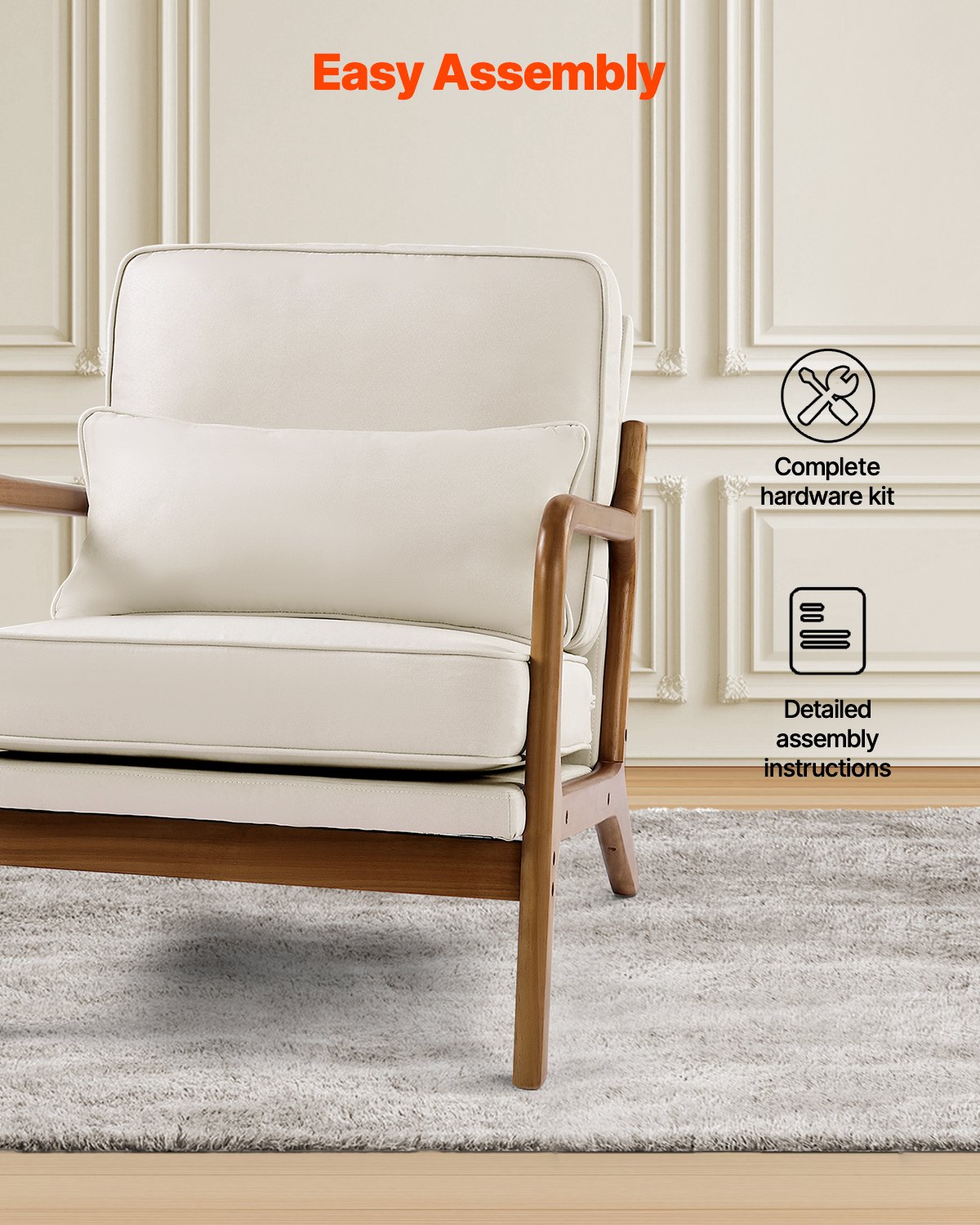 VEVOR Akzentstuhl Sessel modern mit Massivholzrahmen & rutschfesten Beinen, gepolsterter Freizeitstuhl mit Leinenstoff und 145 mm dickem, verdicktem Kissen, für Wohnzimmer Schlafzimmer Büro