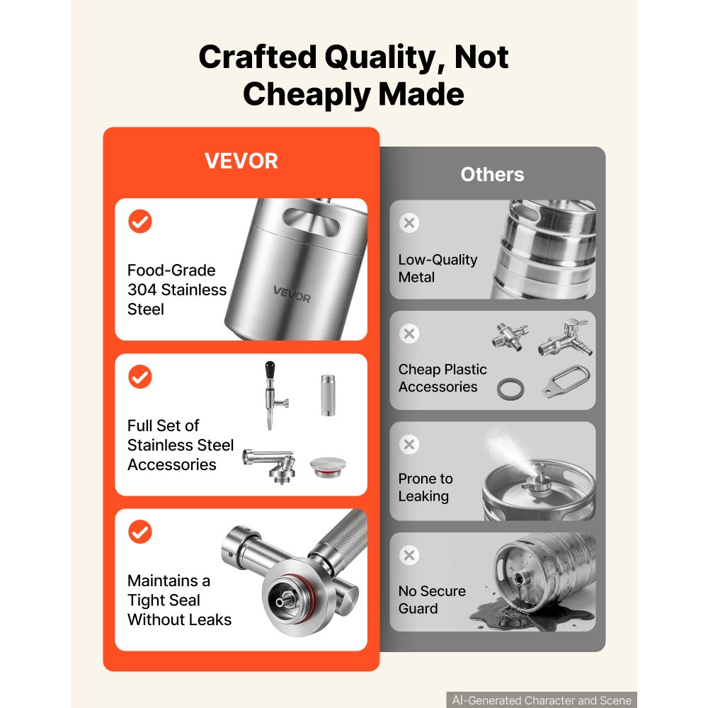 VEVOR Nitro-Cold-Brew-Kaffeefass 4 L, Edelstahl-Kaffeemaschine mit Zapfhahn, Heimbrüh-Kaffeefass, Tragbares Kaffeefass mit Spender und Druckentlastungsventil, Geeignet für Kaffeeliebhaber