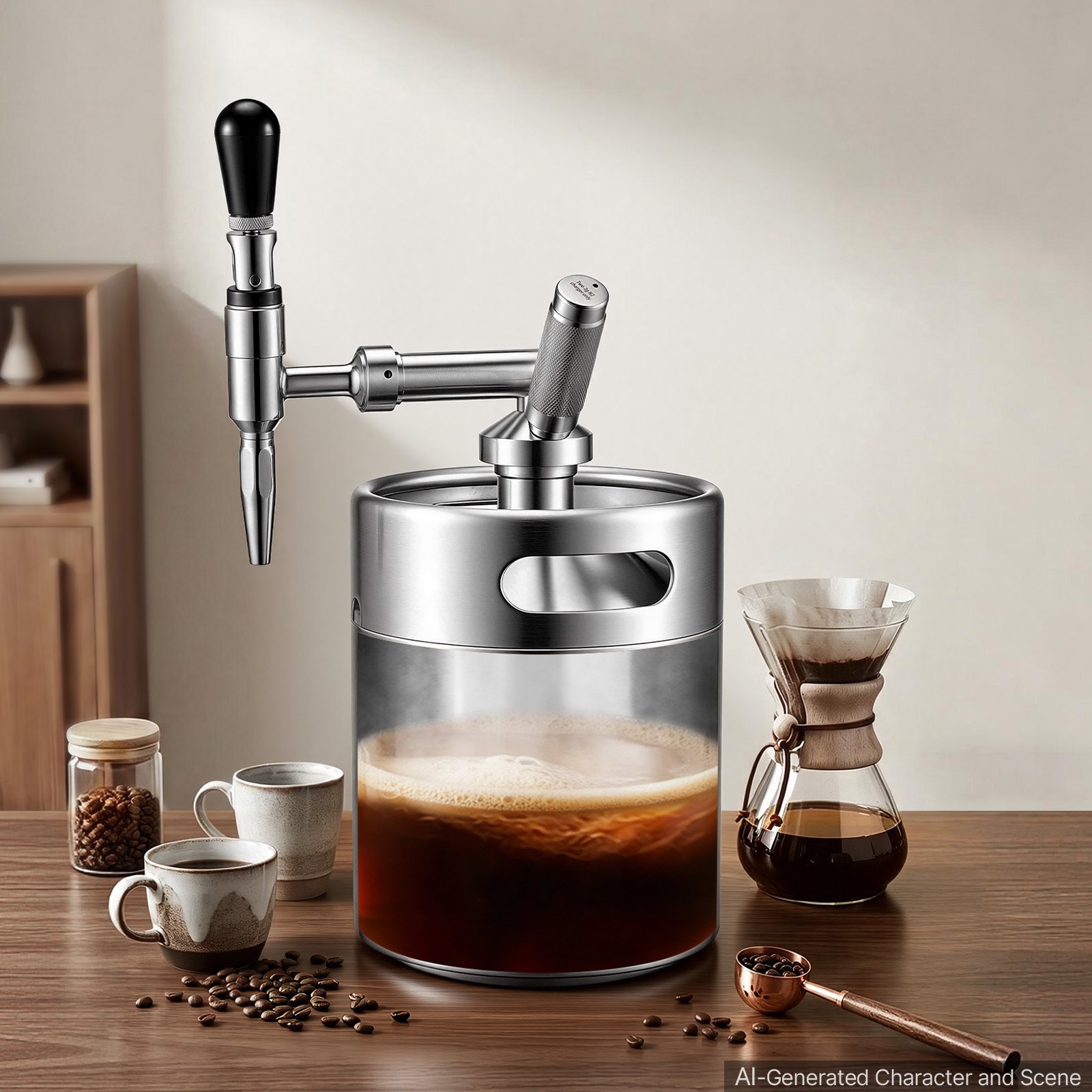 VEVOR Nitro-Cold-Brew-Kaffeefass 4 L, Edelstahl-Kaffeemaschine mit Zapfhahn, Heimbrüh-Kaffeefass, Tragbares Kaffeefass mit Spender und Druckentlastungsventil, Geeignet für Kaffeeliebhaber