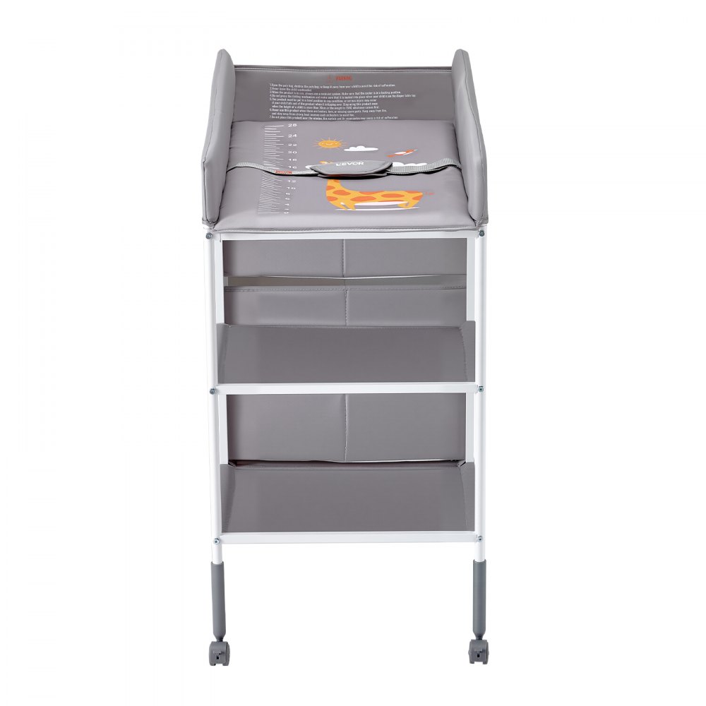 VEVOR Baby Changing Table, Portable Diaper Change Station with 3 Fabric Drawers and Lockable Wheels, Adjustable Height Multi-Functional Changing Station Table with Storage Organizer Nursery, Gray