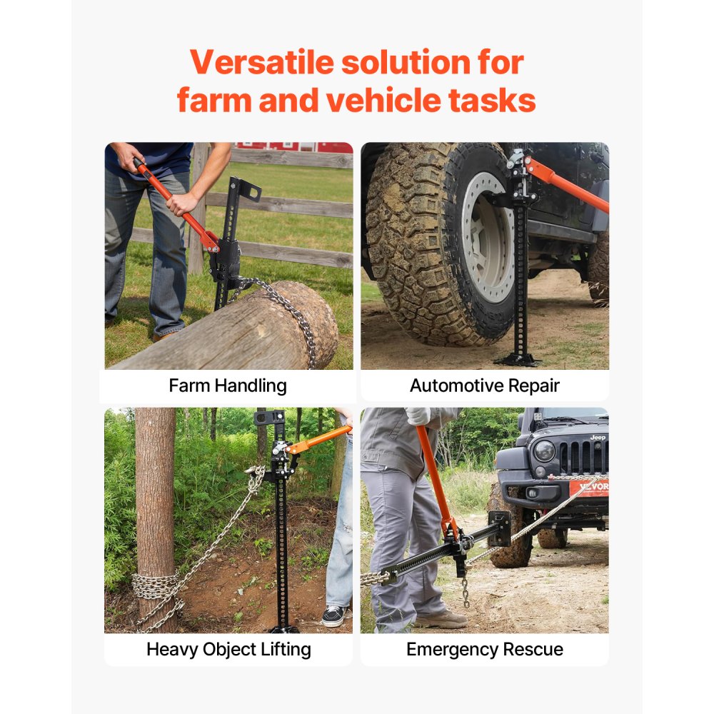 VEVOR Farm Wagenheber (1075 mm hoch) Offroad High Lift Farm Jack (3,18 t belastbar) Offroad-Nutzwagenheber, Stoßstangenheber Hochleistungshebebühnen mit 130,1-929,6 mm Hubbereich für Traktor Lkw