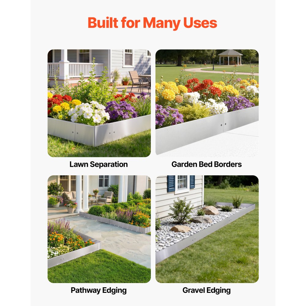 VEVOR Rasenkante, 10er-Pack, 100x23 cm Beeteinfassung, Cortenstahl Beetumrandung mit 11 Verbindungsplatten, Beetbegrenzung Rasenbleche Mähkante Metall Gartenpalisade für Blumenbeete & Gartenwege