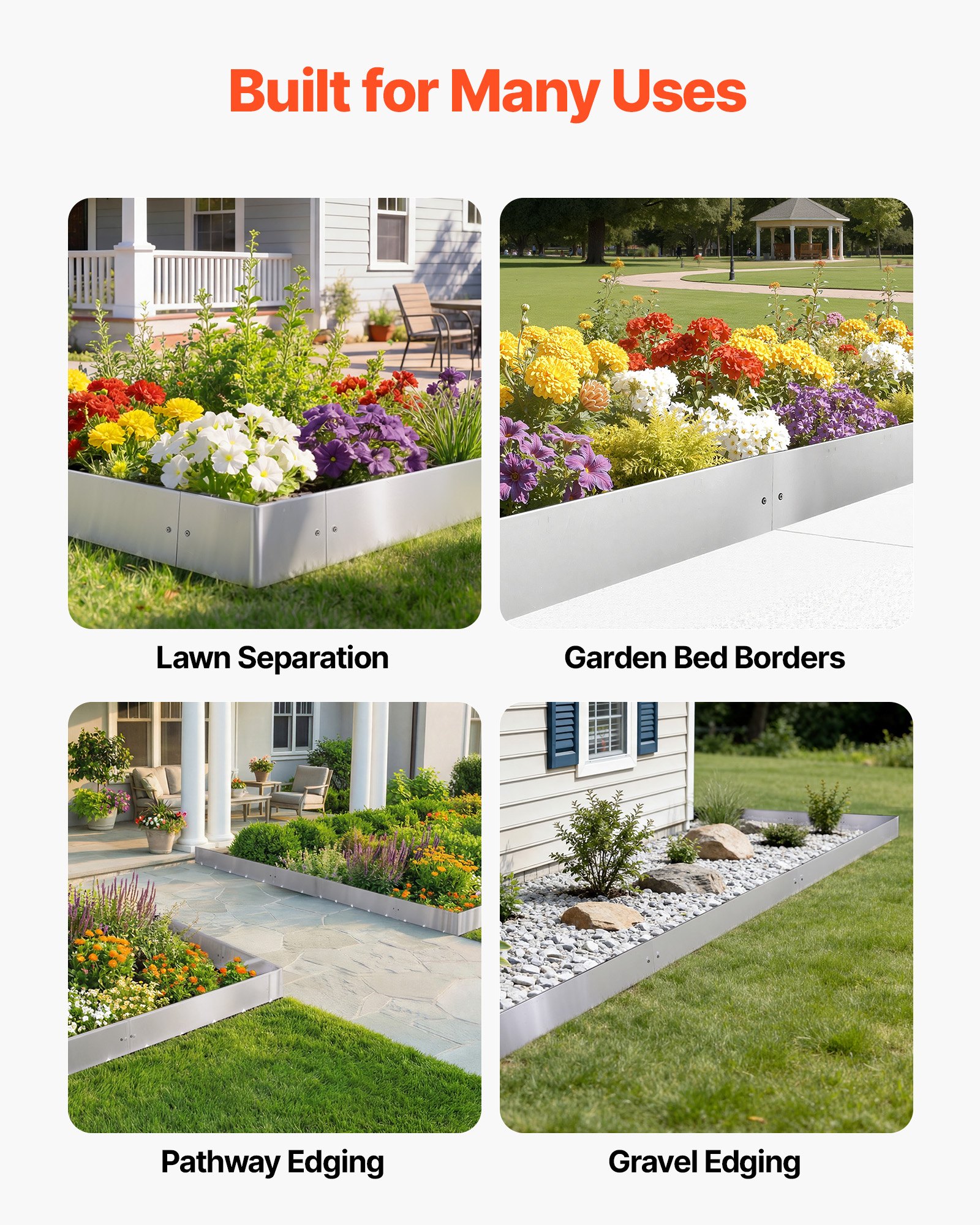 VEVOR Rasenkante, 10er-Pack, 100x23 cm Beeteinfassung, Cortenstahl Beetumrandung mit 11 Verbindungsplatten, Beetbegrenzung Rasenbleche Mähkante Metall Gartenpalisade für Blumenbeete & Gartenwege