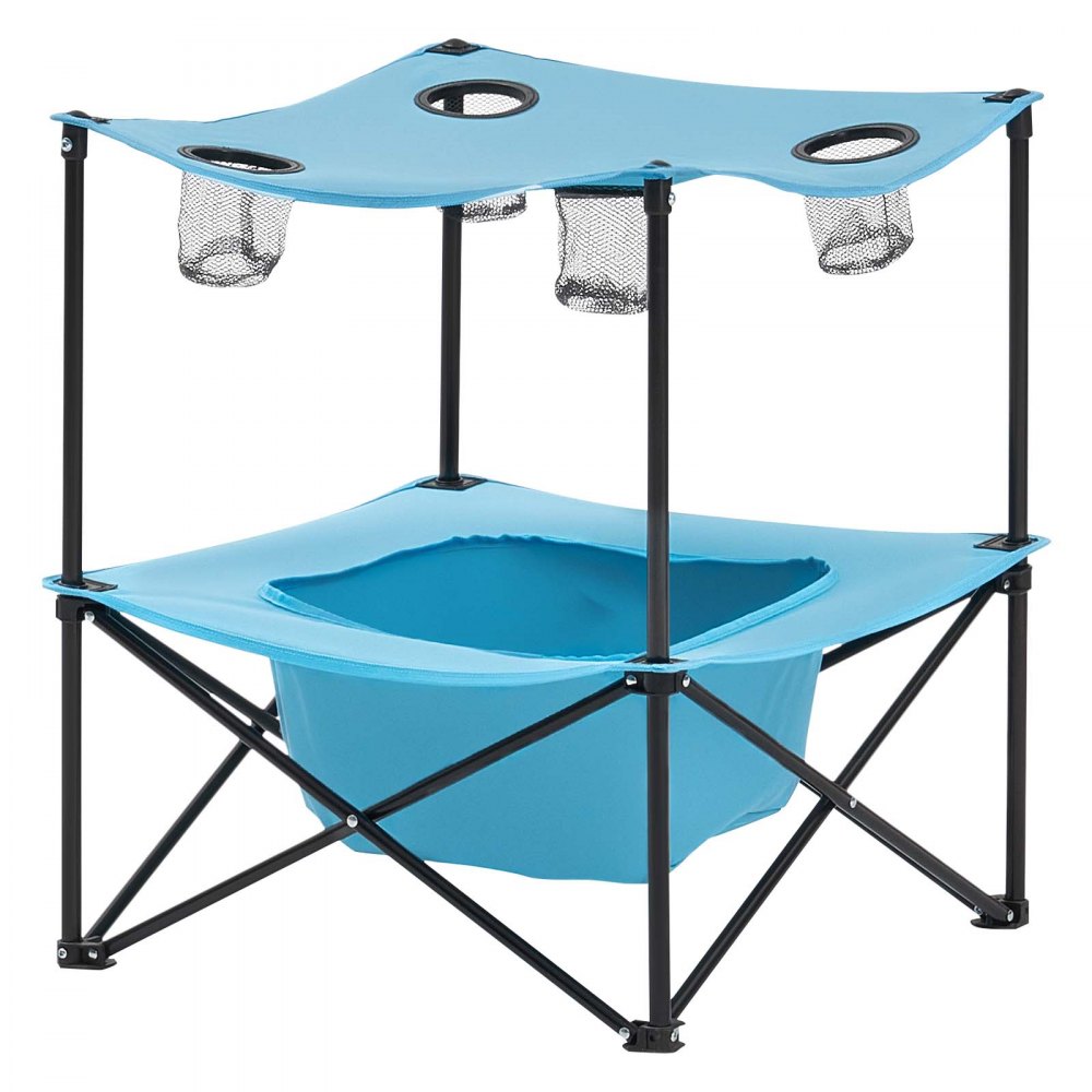 VEVOR Klapptisch Buffettisch tragbarer Allzwecktisch 56 cm, wasserfester Tisch aus 600D Oxford Gewebe mit 4 Getränkehaltern, Gartentisch Campingtisch für Partys Picknick Camping Grillen BBQ, Blau
