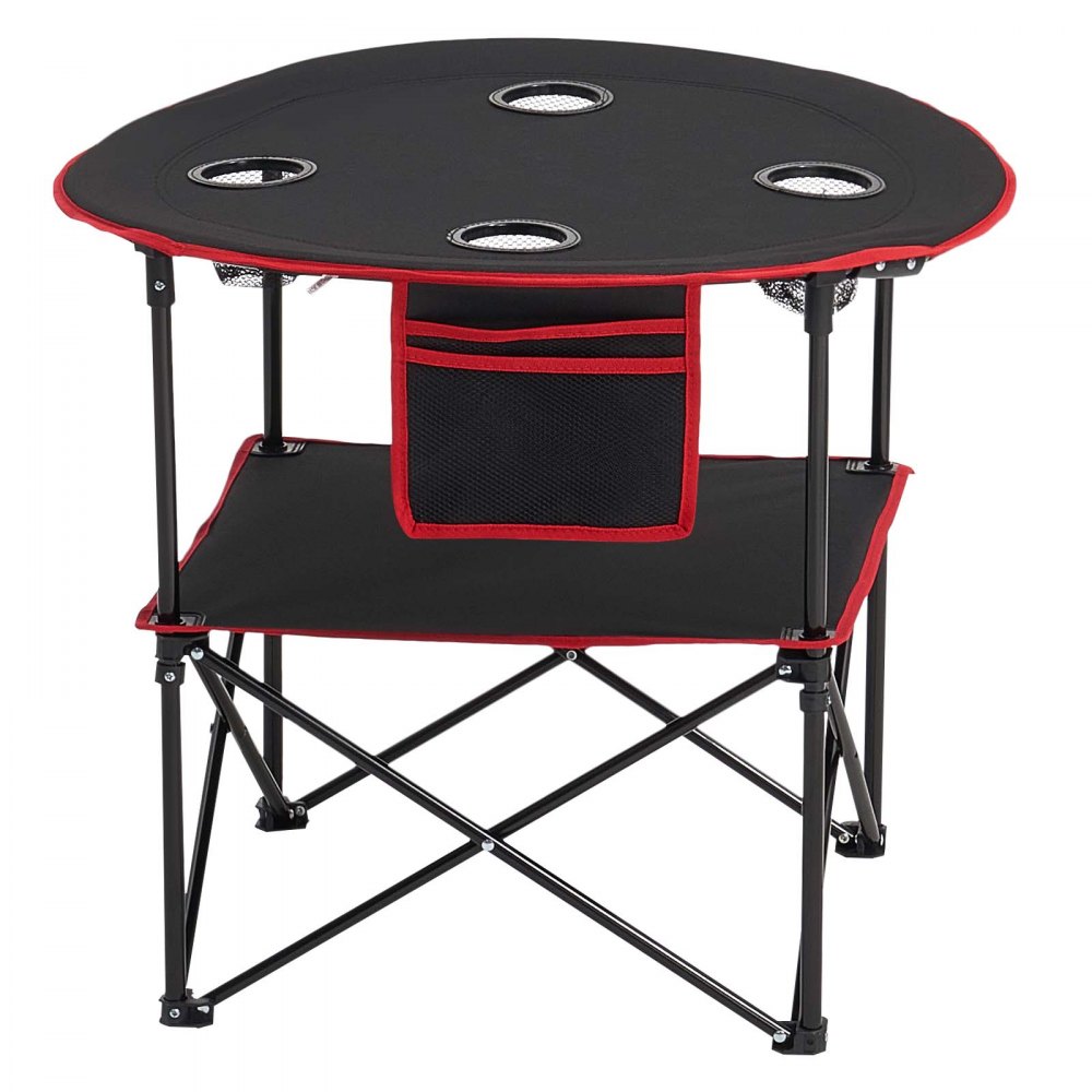 VEVOR Klapptisch Buffettisch tragbarer Allzwecktisch 72 x 72 cm, wasserfester Tisch aus 600D-Oxford-Gewebe mit Tragetasche & 4 Getränkehaltern, Gartentisch Campingtisch für Partys Picknick Schwarz
