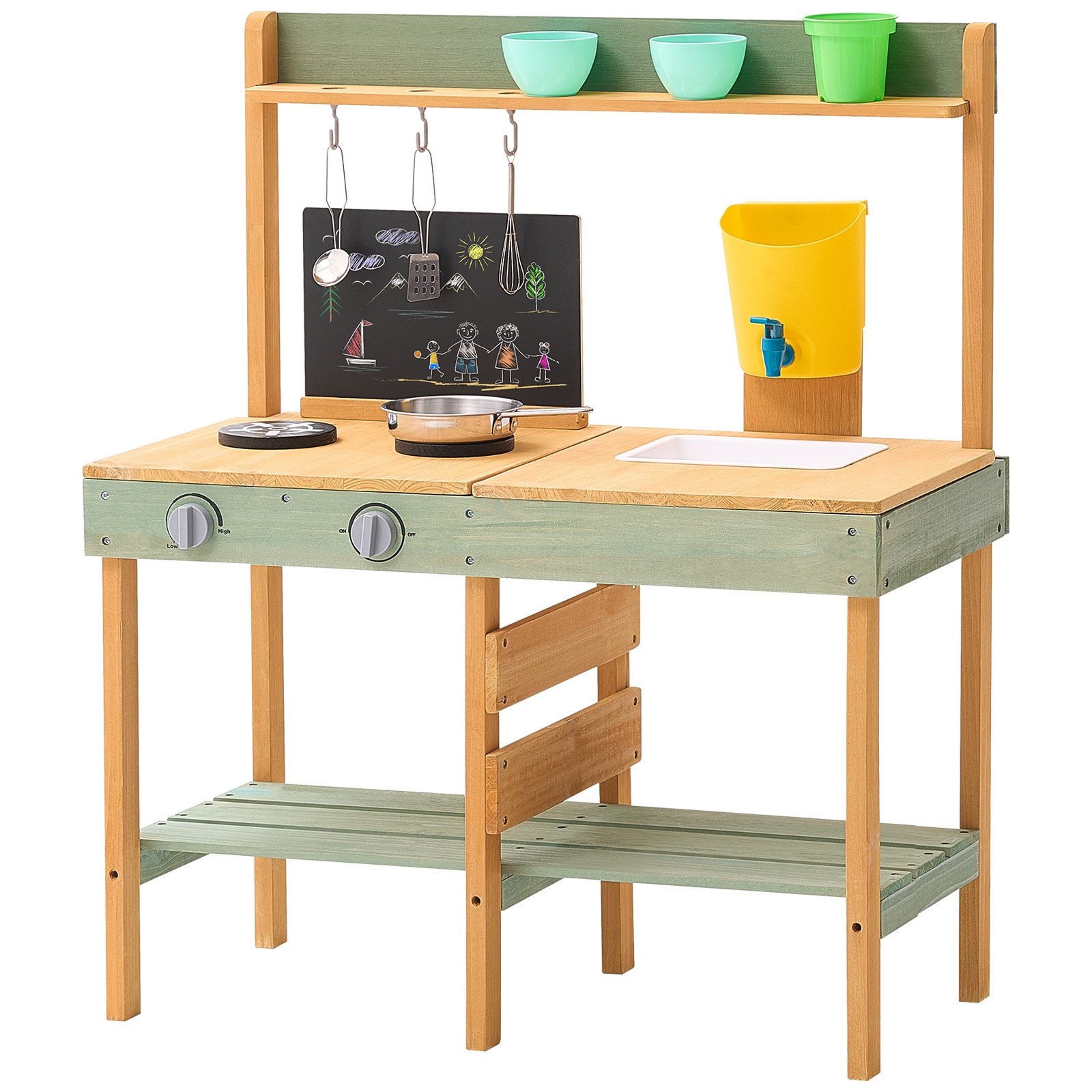 VEVOR Mud Kitchen 762x391x914 mm, Play Kitchen Set, Children's Kitchen, Wooden Outdoor Toy for Toddlers, Play Kitchen with Planter, Stove, Tank, Faucet, Chalkboard, Cookware, Pots and Accessories