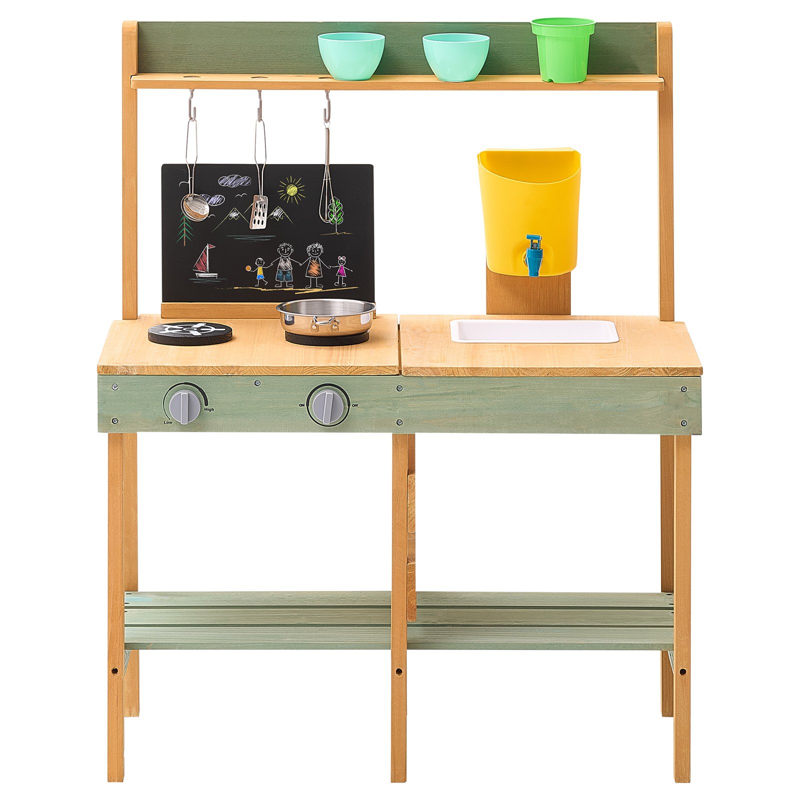 VEVOR Mud Kitchen 762x391x914 mm, Play Kitchen Set, Children's Kitchen, Wooden Outdoor Toy for Toddlers, Play Kitchen with Planter, Stove, Tank, Faucet, Chalkboard, Cookware, Pots and Accessories