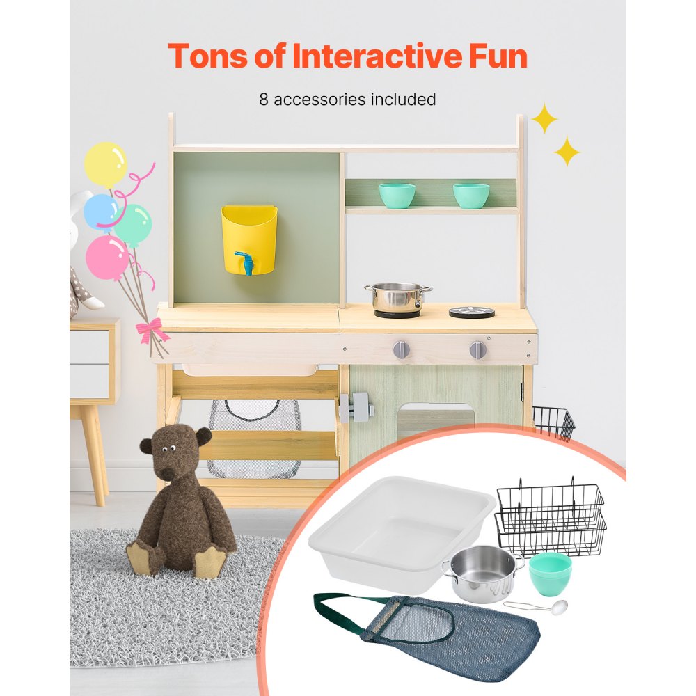 VEVOR Mud Kitchen 890x990x380 mm, Wooden Play Kitchen Set, Outdoor Children's Kitchen, Play Kitchen with Stove, Tank, Tap, Storage Bag, Metal Baskets and Cooking Pots