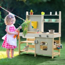 VEVOR Matschküche Kinderküche Spielküche Holzspielzeug mit Zubehör 890x990x380mm