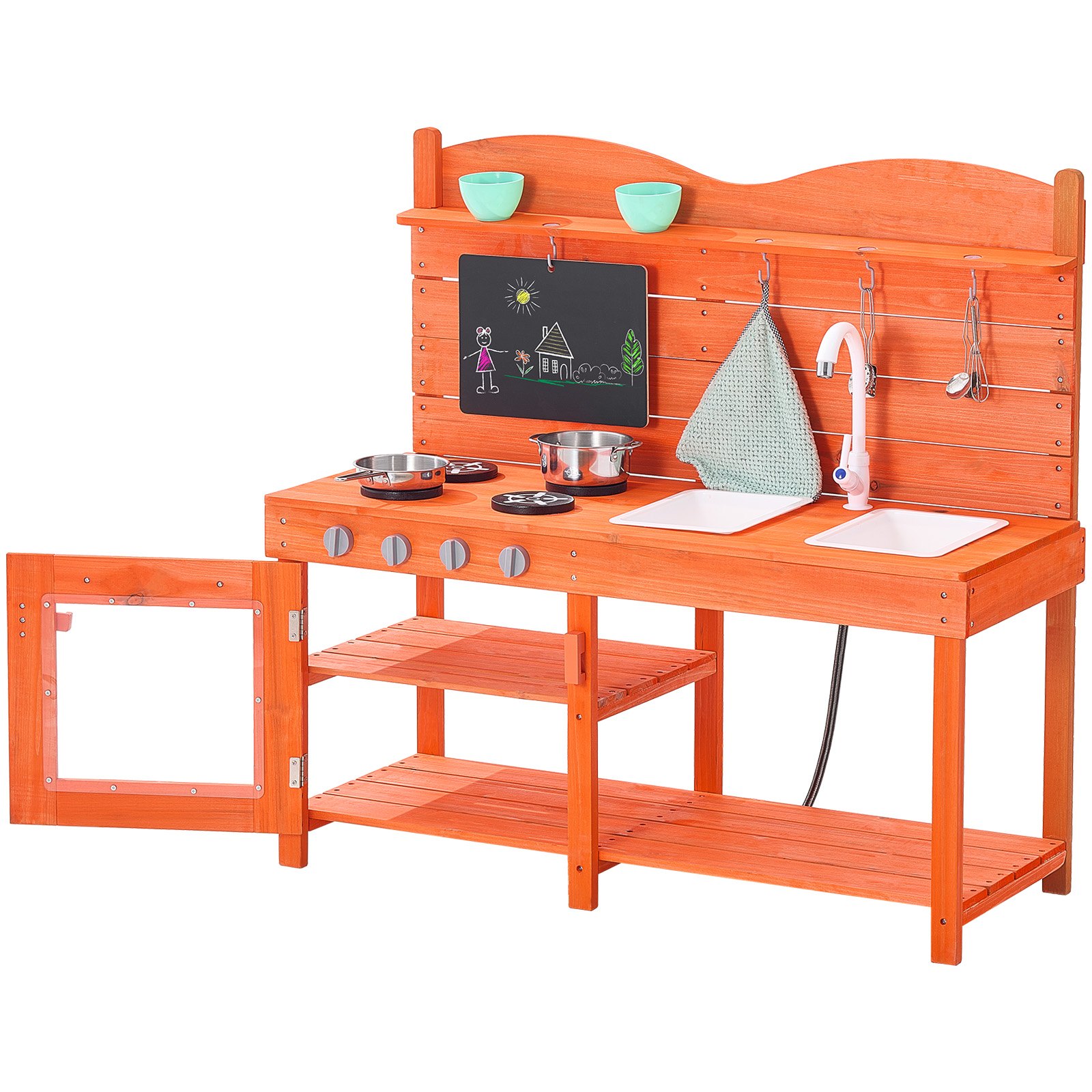 VEVOR Matschküche 1050x400x965mm, Holzspielzeug-Spielküchenset, Outdoor-Spielküche für Kleinkinder für Kinder, Spielküche mit Herd, Spüle, Wasserhahn, Tafel, Kochgeschirr, Töpfen, Zubehör
