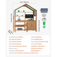 VEVOR Matschküche Kinderküche Spielküche Holzspielzeug Outdoor 8-teilig Zubehör