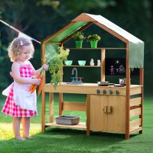 VEVOR Matschküche Kinderküche Spielküche Holzspielzeug Outdoor 8-teilig Zubehör