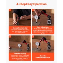 VEVOR Messuhr mit Magnetstativ & Aufbewahrungskoffer, 0,01 mm Genauigkeit, 0–0,76 mm Bereich, Mikrokugelgriff für Messungen in engen Bereichen, industrielle Bearbeitung & Inspektion