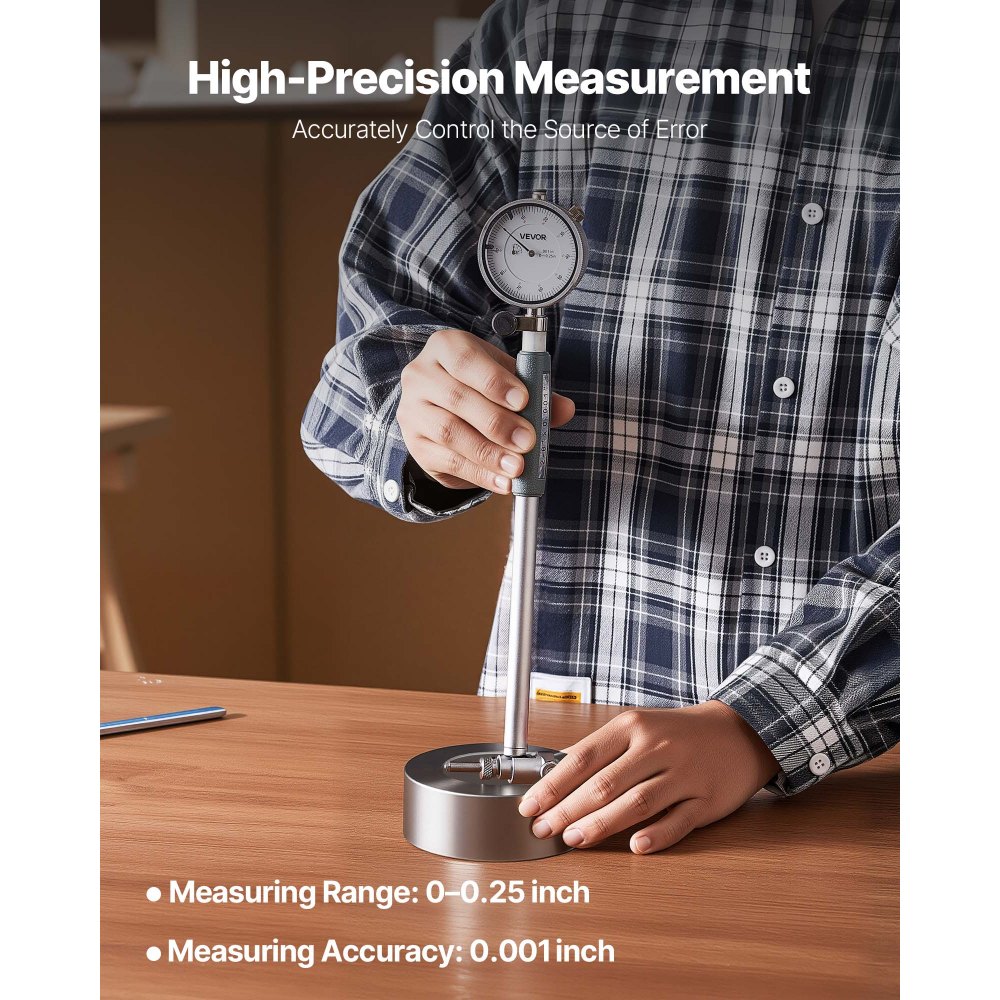 VEVOR Innendurchmesser Messuhr Set, Messuhr mit 0,03 mm Genauigkeit, 0-6,35 mm Bohrungsmessgerät, Bohrungslehre mit Stange, Aufbewahrungskoffer, Ambosse für industrielle Bearbeitungsmessungen