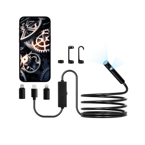 VEVOR Endoskopkamera mit Licht, Dual Lens Endoskop für Android & iOS, 1920P HD-Inspektionskamera mit 8+1 LED-Leuchten, 2-fachem Zoom, 3 m Schlangenkabel, IP67 wasserdichte Kamera für Auto, Sanitär