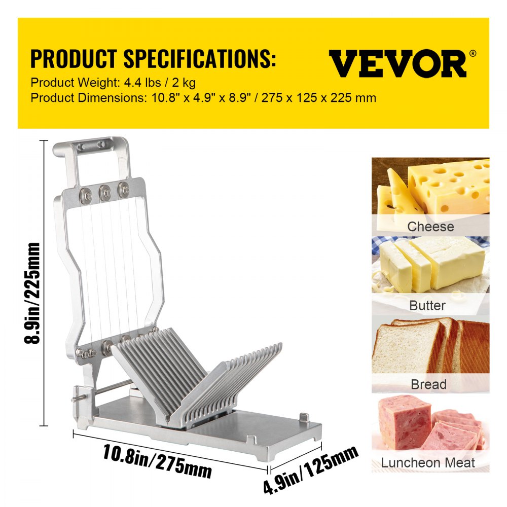 Vevor Käseschneider Edelstahl Butterschneider 33x18,5x17,5cm Käsehobel 2 Drähte