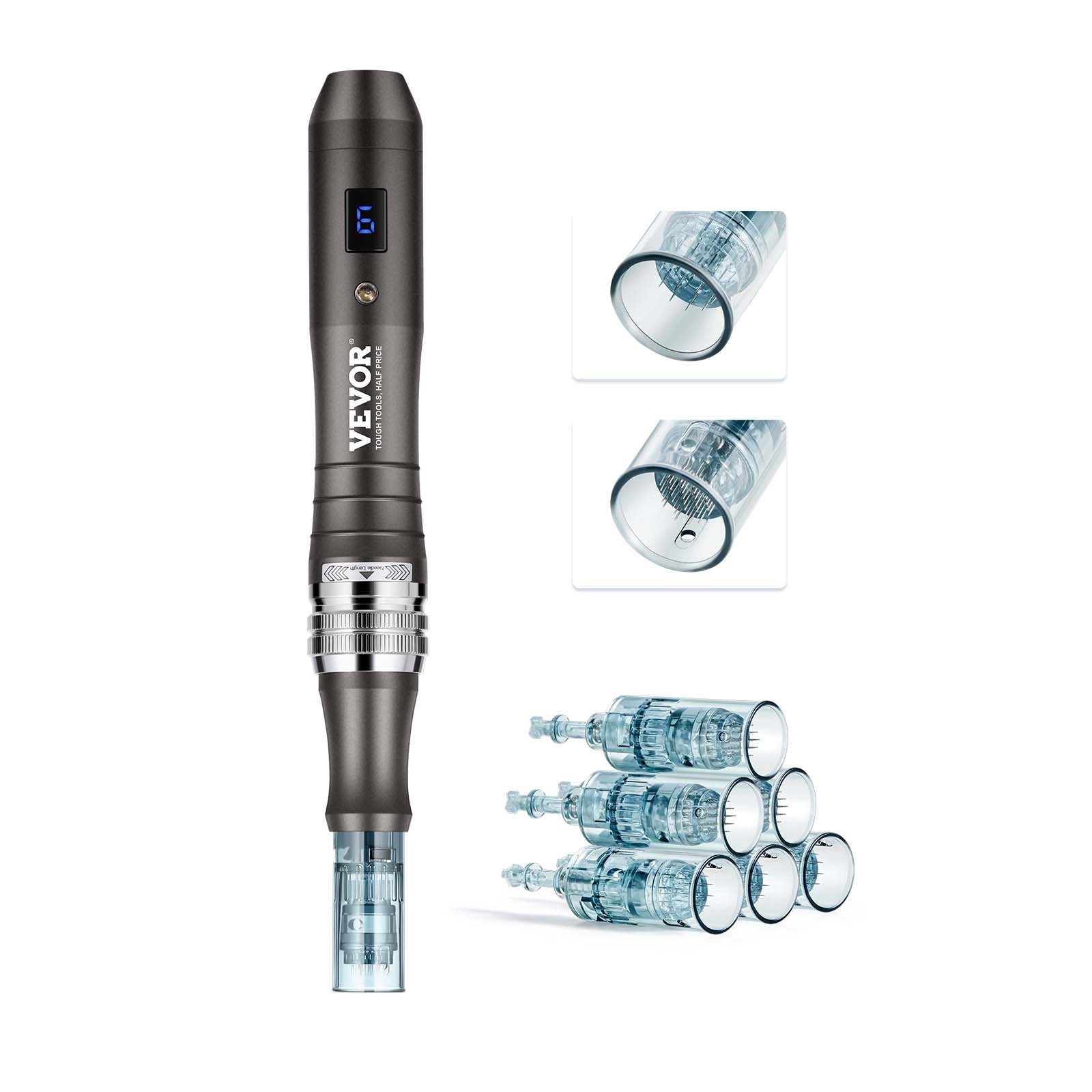 VEVOR Professioneller Microneedling-Stift, elektrischer Derma-Pen mit 3 PCS * 16-Pin + 3 PCS * 36-Pin-Einwegkartusche, 6-Gang-Dermapen-Schönheitsgerät mit LCD-Display und 0-2,5 mm einstellbarer Nadellänge