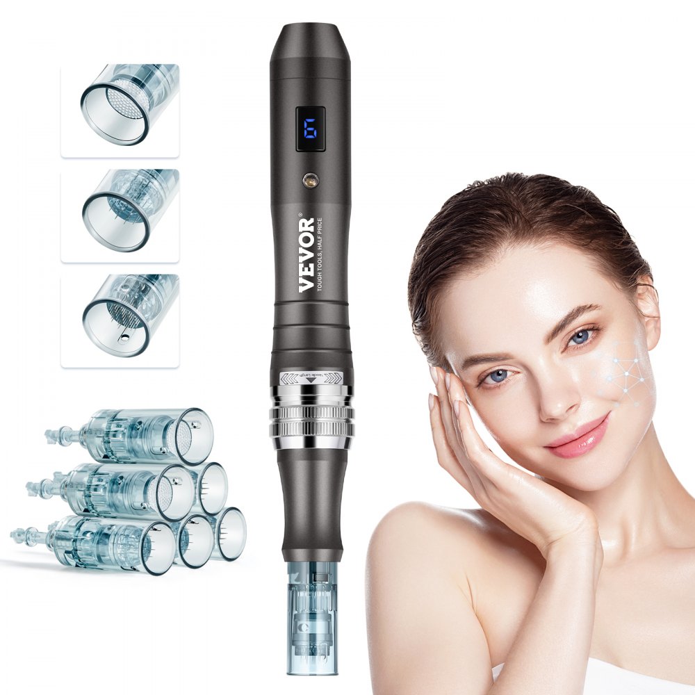 VEVOR Professionelles Microneedling Pen Derma-Stift 6 Gang mit 6 Nadeln 0-2,5mm