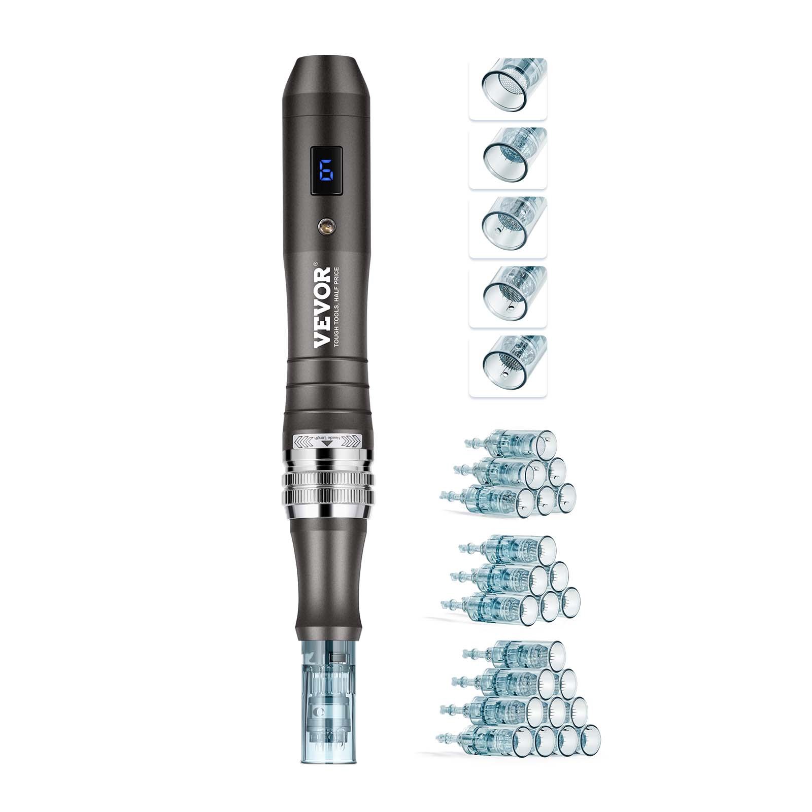 VEVOR Professioneller Microneedling-Stift, elektrischer Derma-Pen mit 22 Einwegkartuschen, Dermapen-Schönheitsgerät mit 6 variablen Geschwindigkeiten, LCD-Display und einstellbarer Nadellänge von 0–2,5 mm