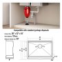Maße der VEVOR-Bauernspüle und Kompatibilität mit Müllzerkleinerern: 30 x 22 x 10 Zoll, 3,5 Zoll Abflussöffnung.