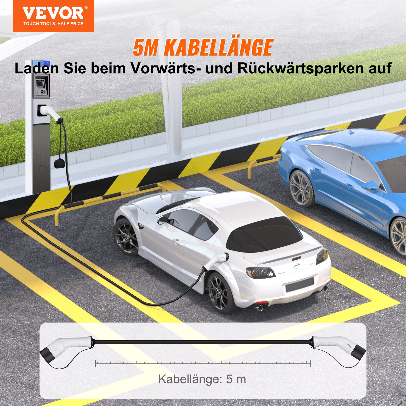 VEVOR Typ2 Ladekabel für Elektroauto/Hybrid EV Ladekabel E-Autoladekabel Wallbox 22kw TPU-Ladekabel 5m Kabellänge 3-Phase AC 380V Typ2 auf Typ2 Wasser-/Staubdicht Mit allen Typ-2-Modellen Kompatibel