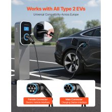 VEVOR EV Ladekabel, 16 A, 7 m, max. 11 kW, Verlängerungskabel, kompatibel mit Typ-2-Ladegeräten für Elektrofahrzeuge, 3-Phasen-Wechselstrom, 480 V, 50 Hz, IP65, Autoladekabel mit Tragetasche