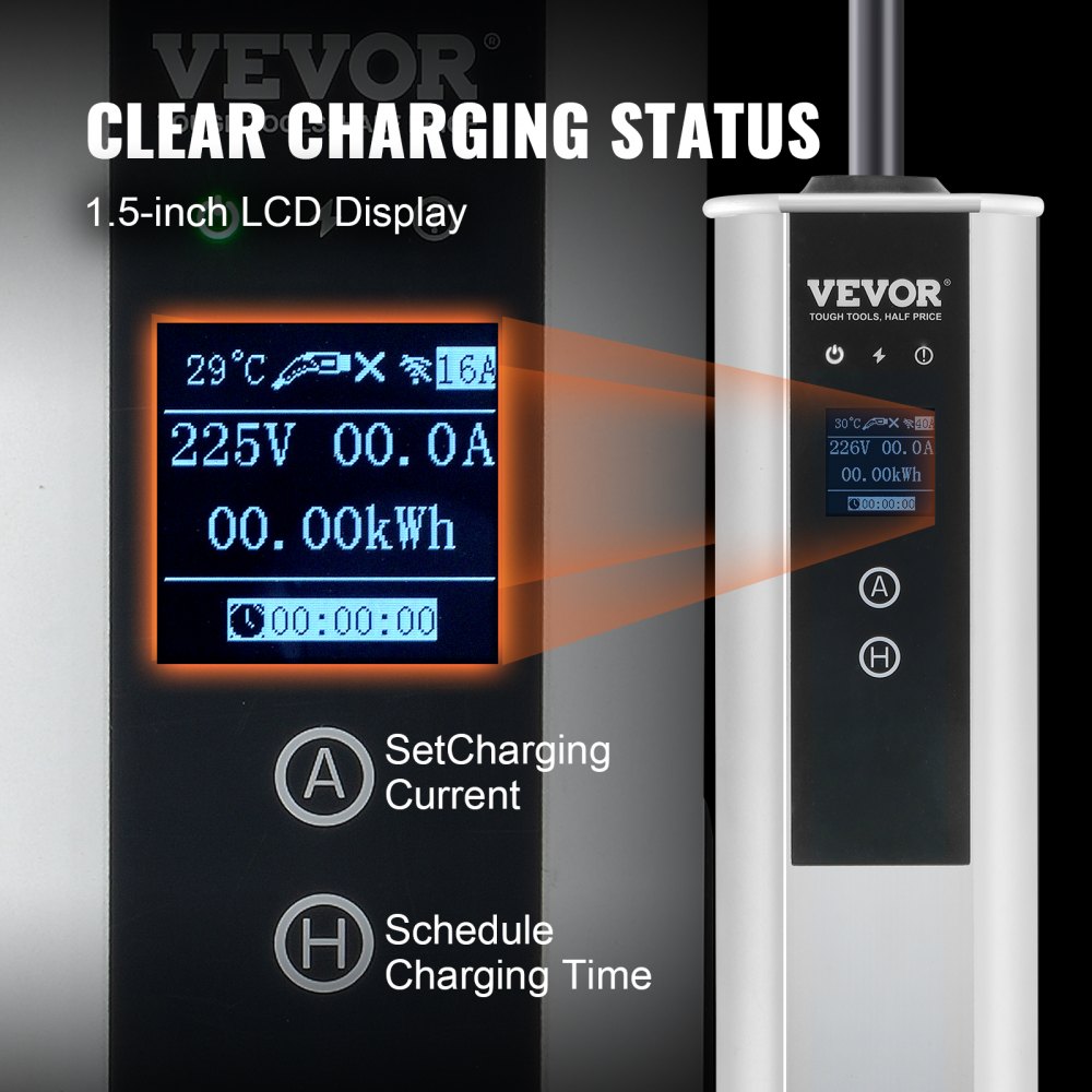 VEVOR Typ2 EV Ladekabel 16A 3,68kW(einphasig)/11kW(dreiphasig) Elektroauto Ladegerät IP66 Wallbox 7,5m Kabel Ladekabel 4 Stufen der Stromanpassung (16A/13A/10A/8A) Ladegerät CEE 16-Stecker