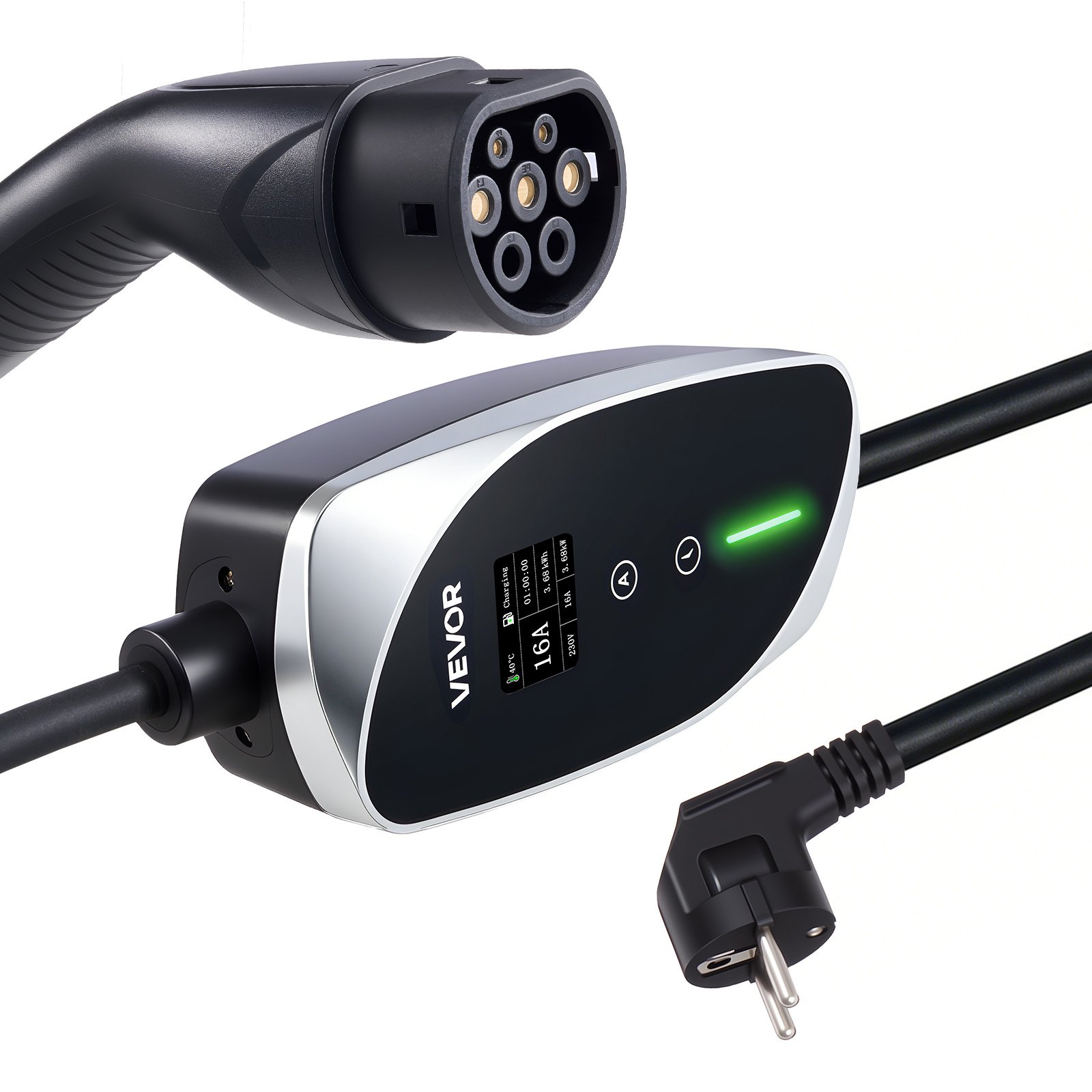 VEVOR Mobile Wallbox, 3,6 kW, 16 A, Typ 2 Ladestation, 1-Phasig-Ladegerät mit 6 m Ladekabel, Schuko-Stecker (16 A), LCD-Display, IP66-Steuereinheit, Stromversorgung für Elektrofahrzeuge