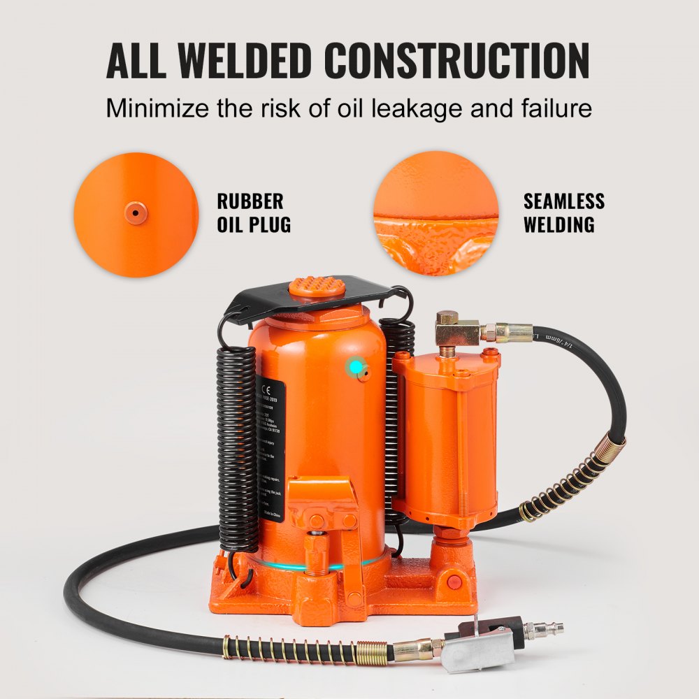 VEVOR Air Hydraulic Bottle Jack, 20 Ton/40000 LBS All Welded Bottle Jack, 265 - 500 mm Lifting Range, Manual Handle and Air Pump, for Car, Pickup, Truck, RV, Auto Repair, Industrial Engineering