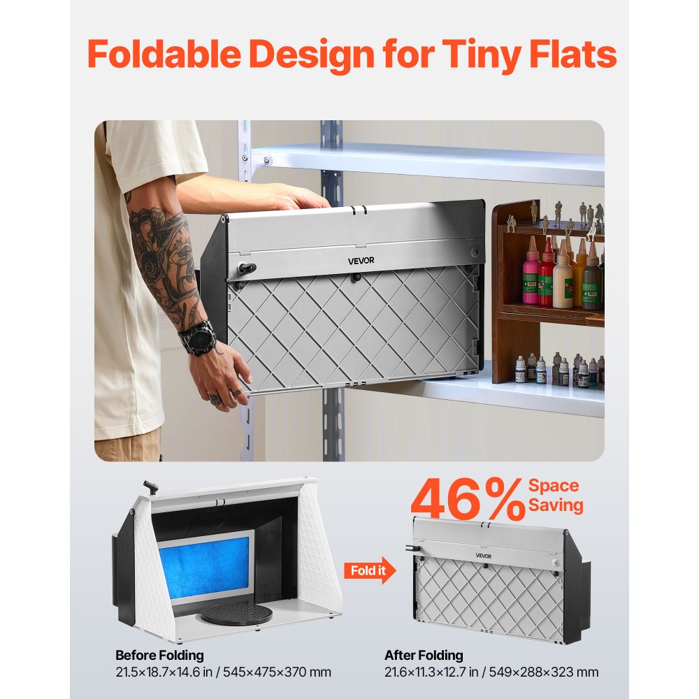 VEVOR Airbrush-Farbkabine Lackierkabine mit Doppellüfter (545 x 475 x 370 mm), tragbare Sprühfarbenkabine mit 3 LED-Leuchten & Verlängerungsschlauch, zum Lackieren von Modellen, Kunst