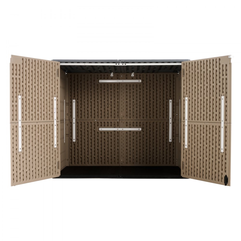 VEVOR Gartenschrank Geräteschuppen Gartenhäuschen 1405x825x1200 mm Braun, für Garage Terrasse & Garten, mit Abschließbarer Tür & Abgerundeten Ecken, HDPE-Harz, Wasserdicht, bis zu 59 kg Belastbar