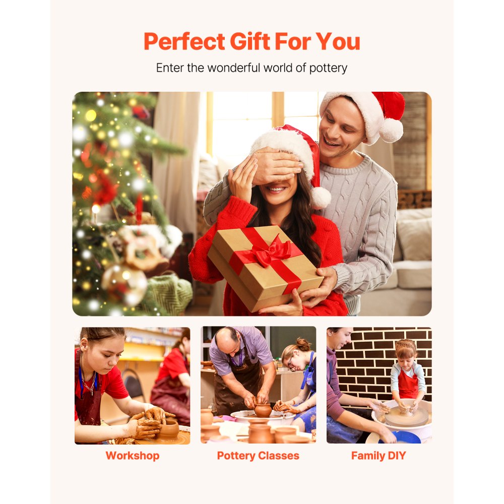 VEVOR Töpferscheibe Töpferformmaschine 28 cm Keramik-Radformmaschine mit einstellbarem Pedal & abnehmbarem Becken, komplettes Keramikscheibe-Set für Arbeit Kunst Handwerk Heimwerken, weiß