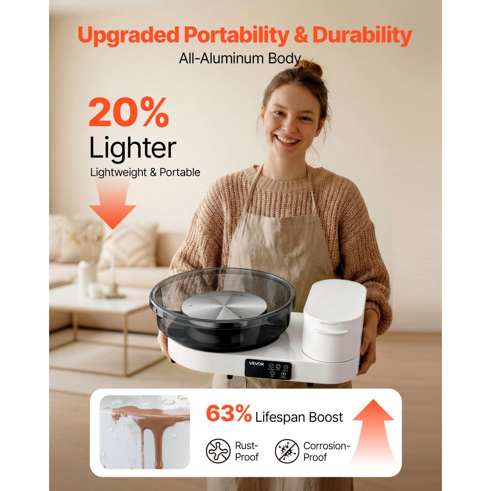 VEVOR Töpferscheibe Elektrisch 450 W, Töpferdrehmaschine 28 cm / 36 cm Drehteller, Töpfermaschine mit Fußpedal & 30–300 U/min Einstellbarer Drehzahl & Aluminiumgehäuse, für Anfänger DIY-Tonkunst