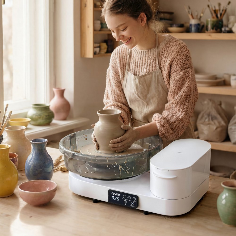 VEVOR Töpferscheibe Elektrisch 450 W, Töpferdrehmaschine 28 cm / 36 cm Drehteller, Töpfermaschine mit Fußpedal & 30–300 U/min Einstellbarer Drehzahl & Aluminiumgehäuse, für Anfänger DIY-Tonkunst