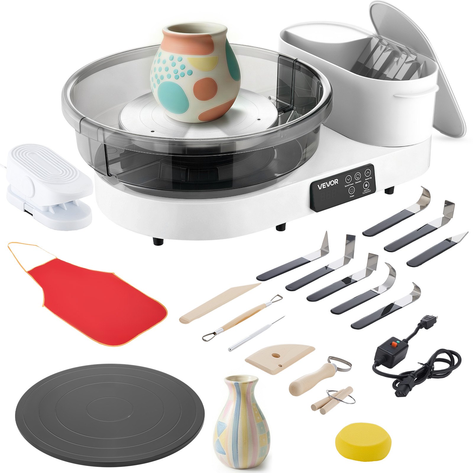 VEVOR Töpferscheibe Elektrisch 450 W, Töpferdrehmaschine 28 cm / 36 cm Drehteller, Töpfermaschine mit Fußpedal & 30–300 U/min Einstellbarer Drehzahl & Aluminiumgehäuse, für Anfänger DIY-Tonkunst