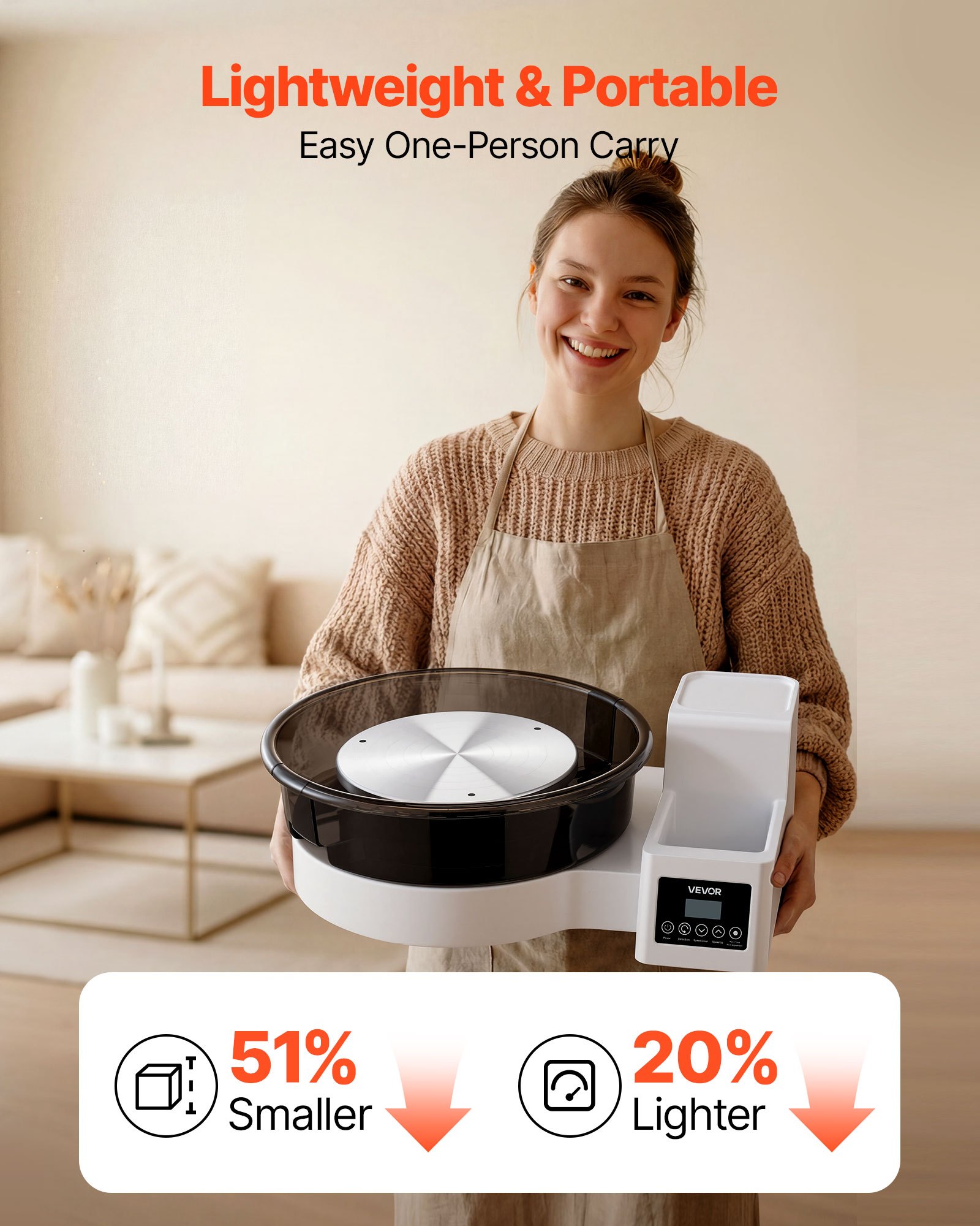 VEVOR Töpferscheibe Elektrisch 450 W, Töpferdrehmaschine 28 / 36 cm Drehteller, Keramikscheibe mit Fußpedal & 30–300 U/min Einstellbarer Drehzahl & Abnehmbarem Becken, für Anfänger DIY-Tonkunst, Weiß