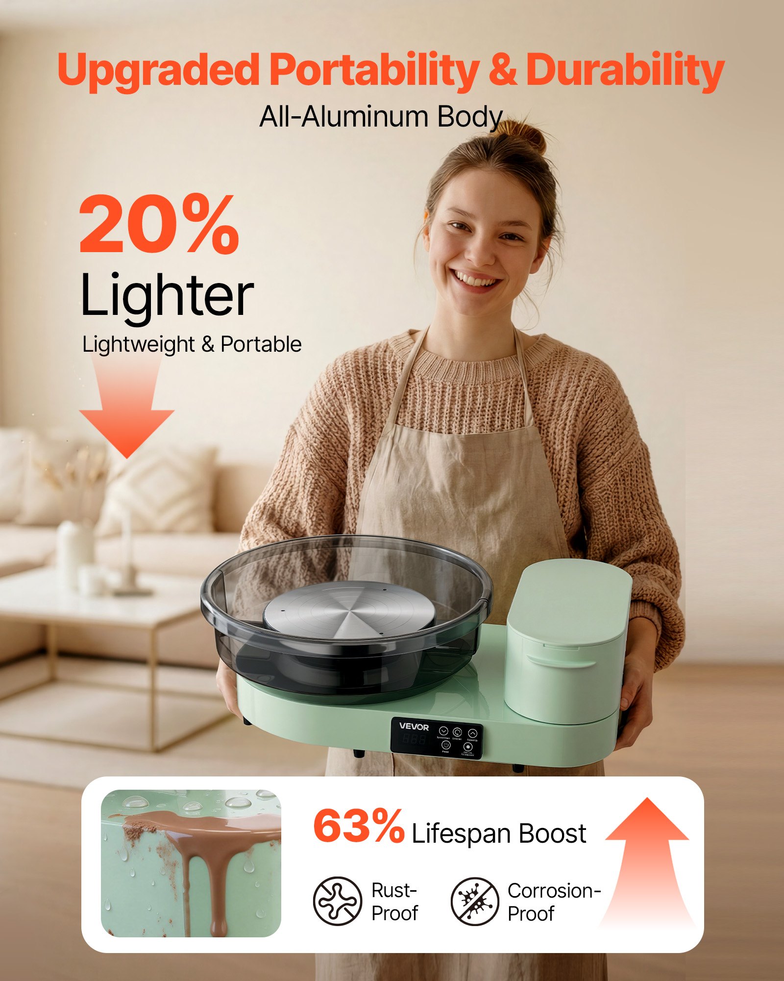 VEVOR Töpferscheibe Elektrisch 450 W, Töpferdrehmaschine 28 cm / 36 cm Drehteller, Töpfermaschine mit Fußpedal & 30–300 U/min Einstellbarer Drehzahl & Aluminiumgehäuse, für Anfänger DIY-Tonkunst, Grün