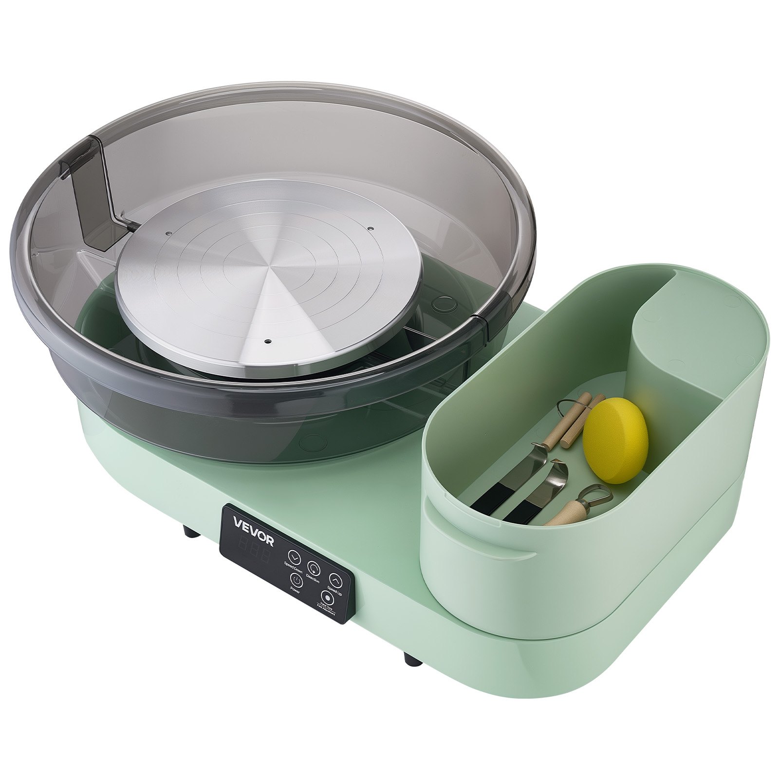 VEVOR Töpferscheibe Elektrisch 450 W, Töpferdrehmaschine 28 cm / 36 cm Drehteller, Töpfermaschine mit Fußpedal & 30–300 U/min Einstellbarer Drehzahl & Aluminiumgehäuse, für Anfänger DIY-Tonkunst, Grün
