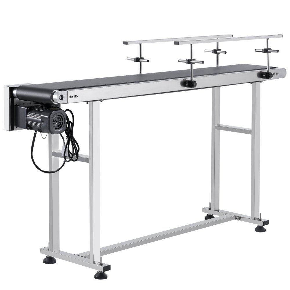 VEVOR Belt Conveyor 1498.6x198.1mm Conveyor Table Heavy-Duty Stainless Steel Motor Belt Conveyor for Inkjet Coding Applications Driven PVC Belt Adjustable Speed (Double Guardrail)