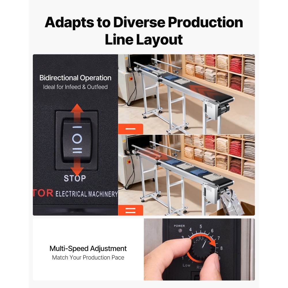 VEVOR Bandförderer, 1803,4 x 198,1 mm Fördertisch, Edelstahl-Motorbandförderer für Tintenstrahl-Codierungsanwendungen, angetriebenes PVC-Band, einstellbare Geschwindigkeit (doppelte Leitplanke)