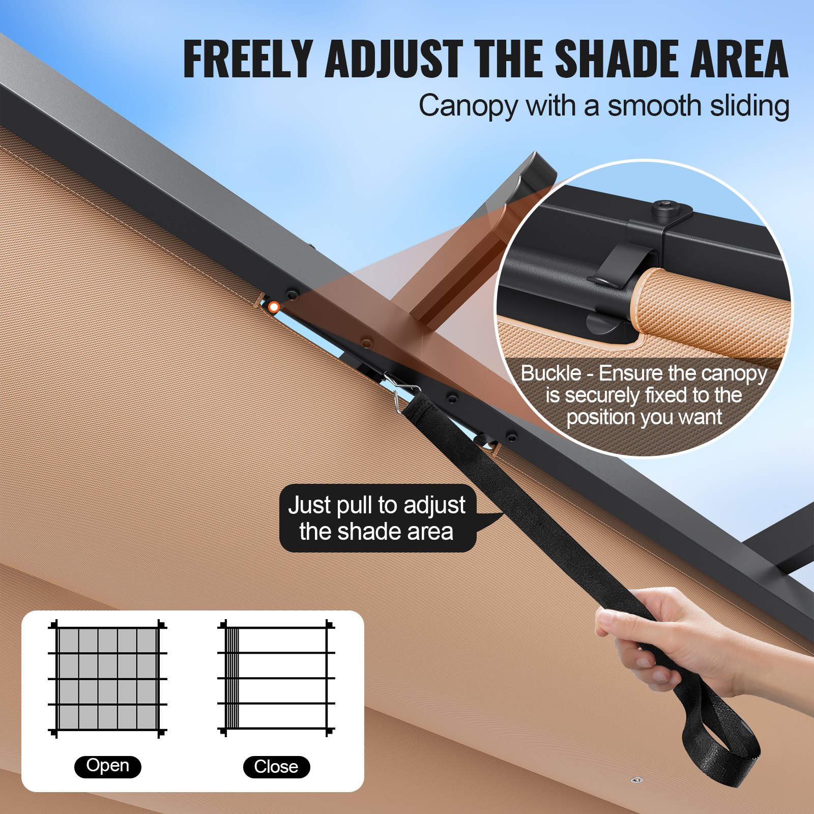 VEVOR 2,97x2,97m einziehbare Pergola für den Außenbereich mit Baldachin, Aluminium-Pergola mit einziehbarem Baldachin, moderne Pergola mit Sonnenschutzdach für Terrassen, Gärten, Decks (Beige)