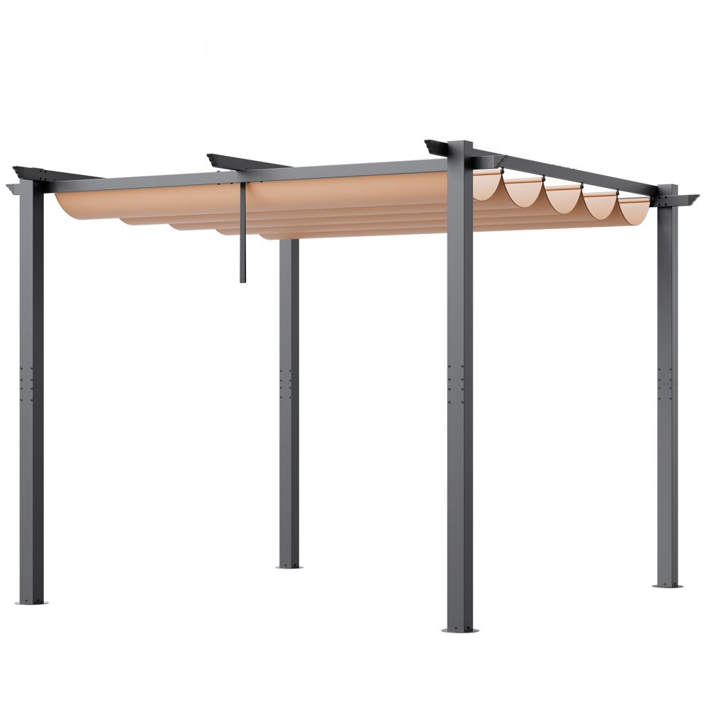 VEVOR 10'x10' einziehbare Pergola für den Außenbereich mit Baldachin, Aluminium-Pergola mit einziehbarem Baldachin, moderne Pergola mit Sonnenschutzdach für Terrassen, Gärten, Decks, Hinterhöfe (Beige)